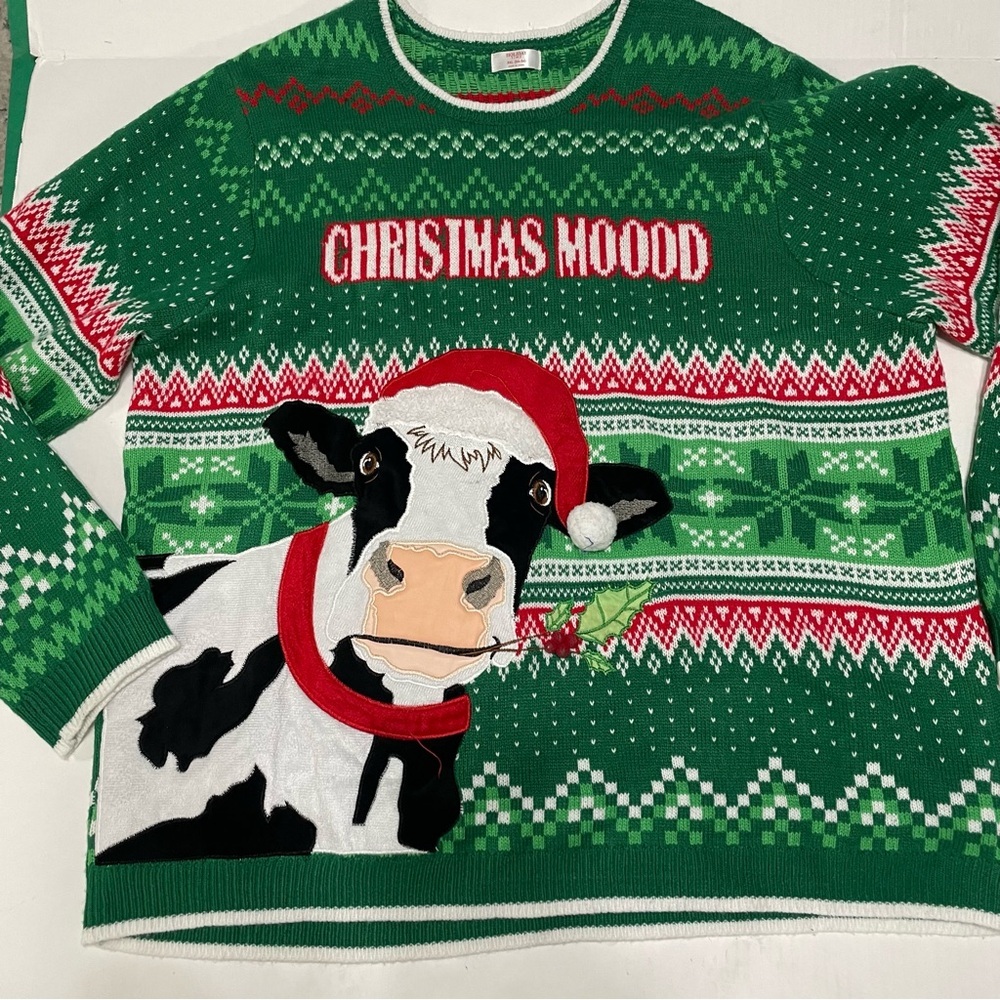 Holiday Time Christmas Moood Festive Sweater. Mens size 3XL. Pilling. Ugly Tacky